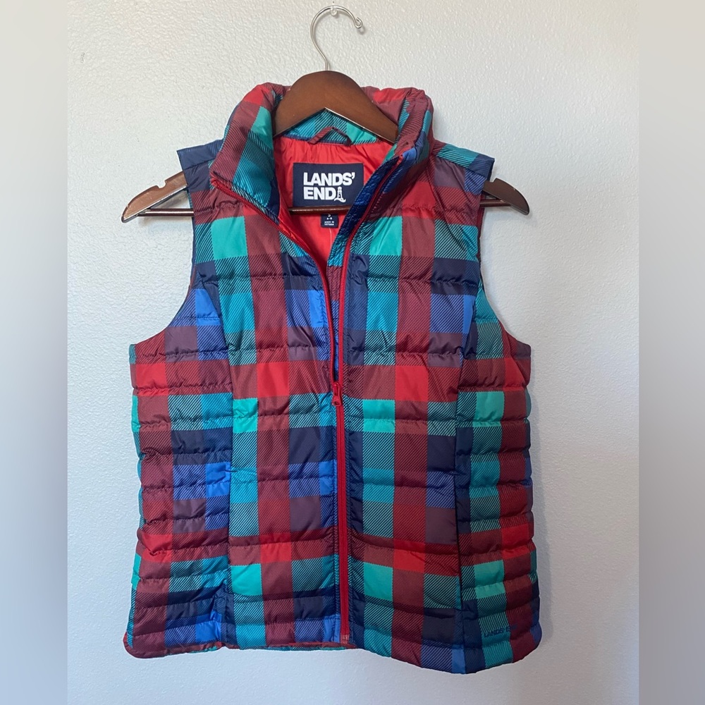 Lands End plaid puffer vest